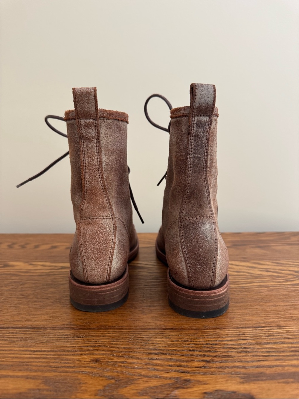 FRYE Veronica Distressed Brown Lace-Up Combat Boots - Picture 3 of 6